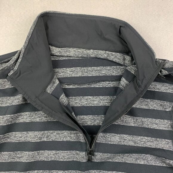 Lululemon Mens Pullover Large Black Gray Striped 1/4 Zip Lightweight Performance - Picture 2 of 6